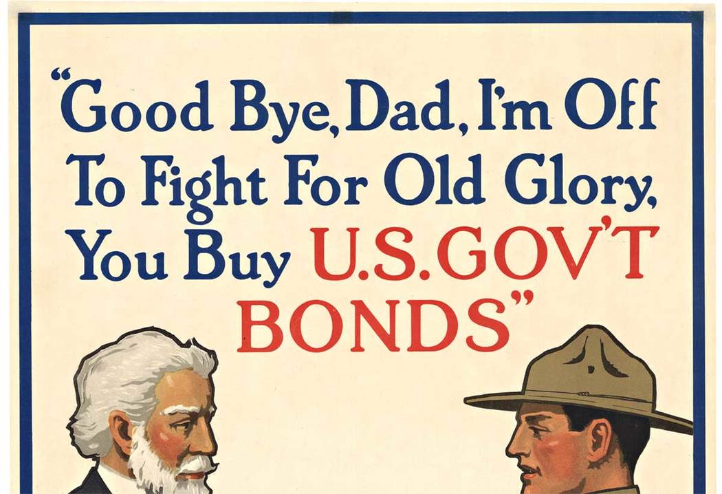 father saying good bye to his son, ww1 poster, original, linen backed