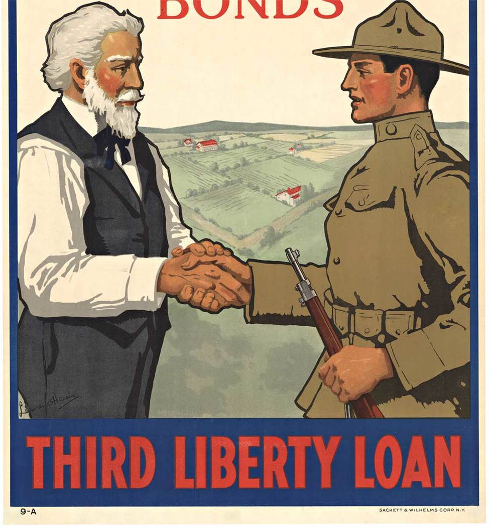 father saying good bye to his son, ww1 poster, original, linen backed