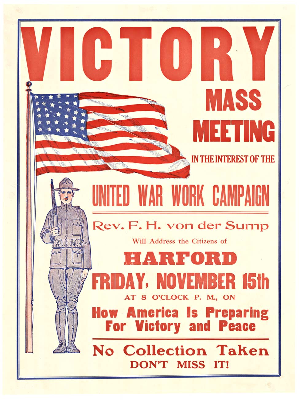 original WW1 poster, united war work campaign, linen backed.