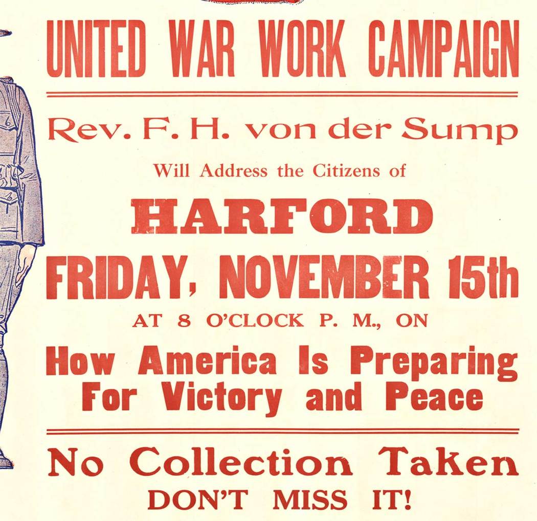 original WW1 poster, united war work campaign, linen backed.