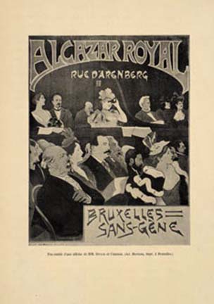 Alkazar Royal, a black ink advert for bruxelles. Group of people watching a show.