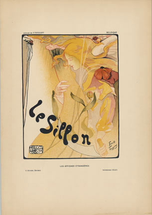 Le Sillon, Fernand Toussaint, Art Nouveau, Turn of the Century, 1897, Rare Original Vintage Poster, Stone Lithograph, Les Affiches Etrangeres, Belgique, Dreamy, Blonde woman, Grain Harvest, Yellow, Pink Flowers