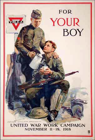 original poster, world war 1, coffee, YMCA, rifle, M-16, WW1, old poster, propaganda poster, for your boy.