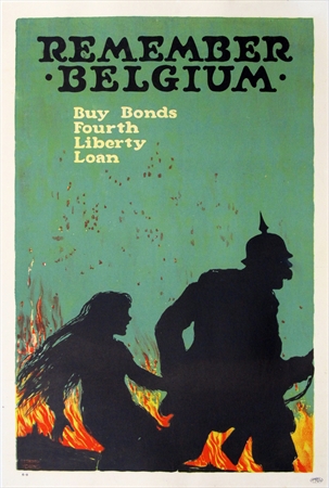 world war 1, original poster, Remember Belgium, fire, forth liberty loan, rape, pillage, old poster,