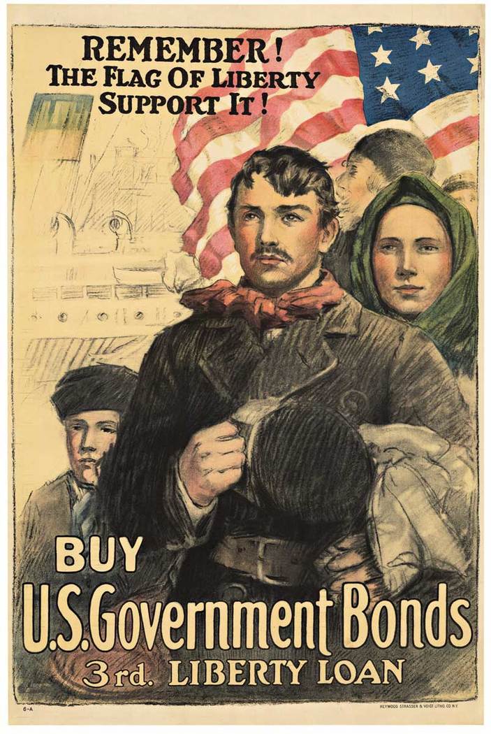 war poster, ship, people, emigrants, WW1, lithograph, original 1918 poster.