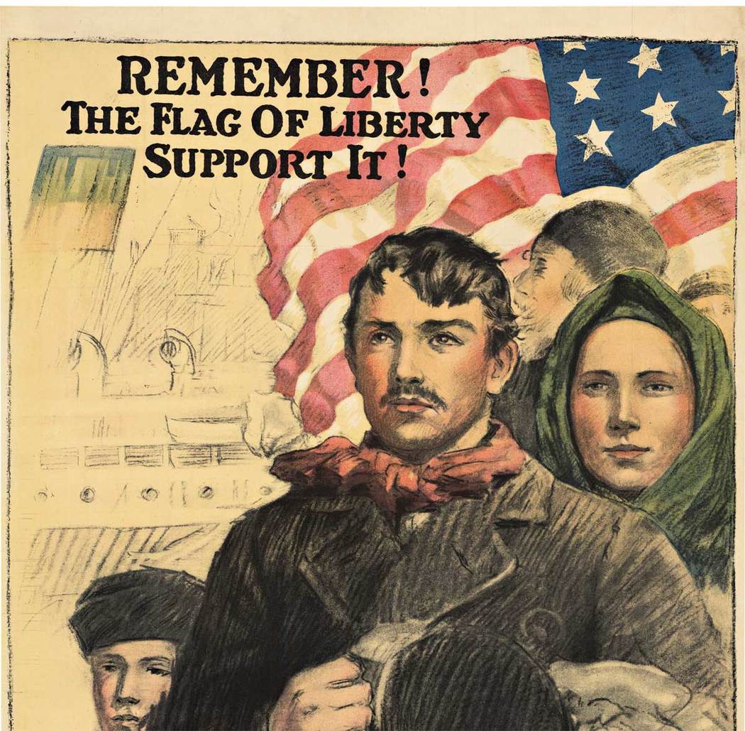 war poster, ship, people, emigrants, WW1, lithograph, original 1918 poster.