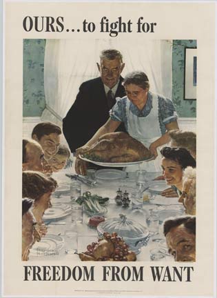 Norman Rockwell large format original Feedom from want, linen backed. 1 of the 4 Freedoms .