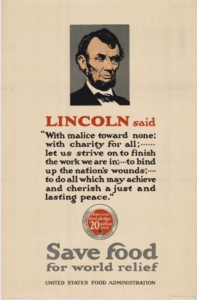 Save Food, WW1 orignal poster, Lincoln, linen backed.