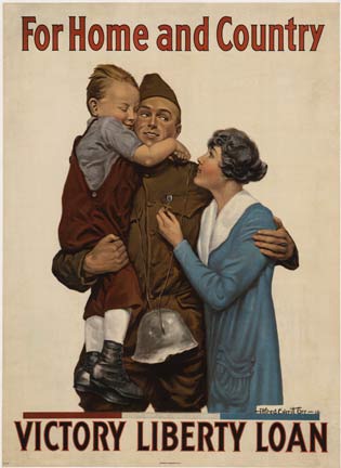 For Home and Country (Large) Rare oversize format. Artist: Alfred Everitt Orr. Professional acid-free archival linen backed authentic WW1 antique poster. <br> <br>This popular WW1 poster image was created by Alfred Everitt Orr, born in New York, end