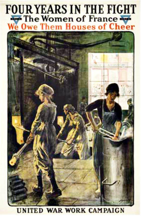 military poster, women working, steel foundtry, original poster, war poster, WW1,YWCA,