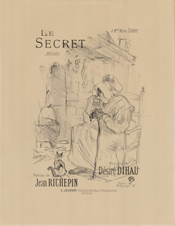 Le Secret, Henri Toulouse Lautrec, Lithograph, 1935, Black and White, Extremely rare music sheet lithograph original, Jean richepin, Old woman, cauldron, kitchen, cat