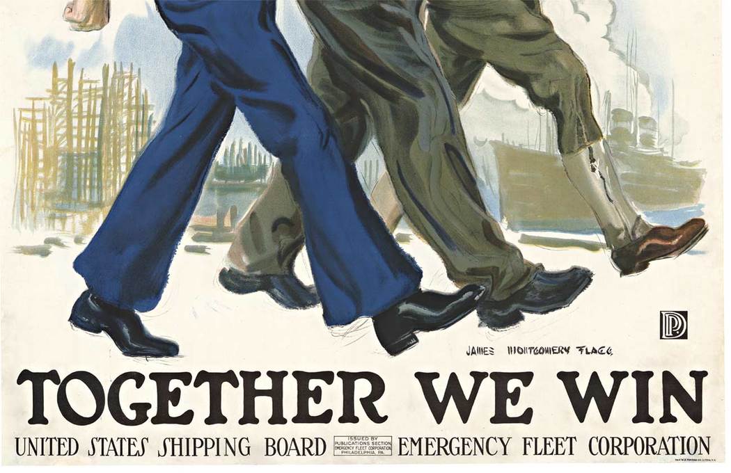  <br> “Together We Will Win,” is a World War I era poster issued by the United States Shipping Board Emergency Fleet Corporation. The Emergency Fleet Corporation was an agency established to manage wartime merchant shipping after the United States declar