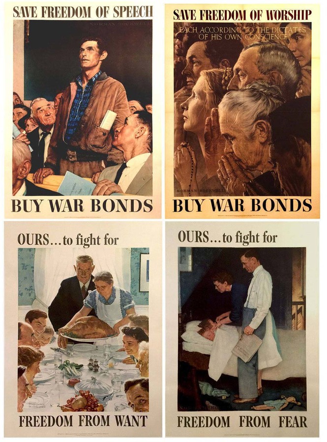 Largest format; linen backed original. Currently we have all 4 of the Four Freedoms in this rare oversize; all linen backed. <br>Publisher: [Washington, D.C.] : U. S. Government Printing Office. <br>Categories: Communication <br>Savings bonds <br>War f