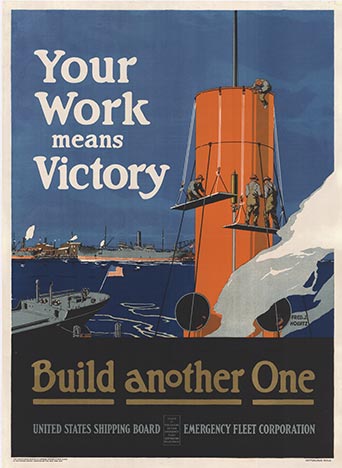 Original WW1 poster, submarine, ships, war poster, linen backed,