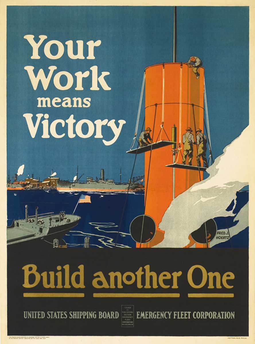 Original WW1 poster, submarine, ships, war poster, linen backed,