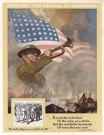 bugle blower, American Flag, original war poster, linen backed