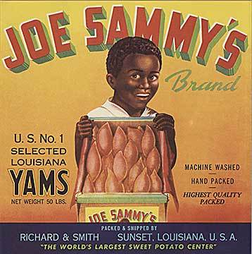 yams, black boy, fruit box label