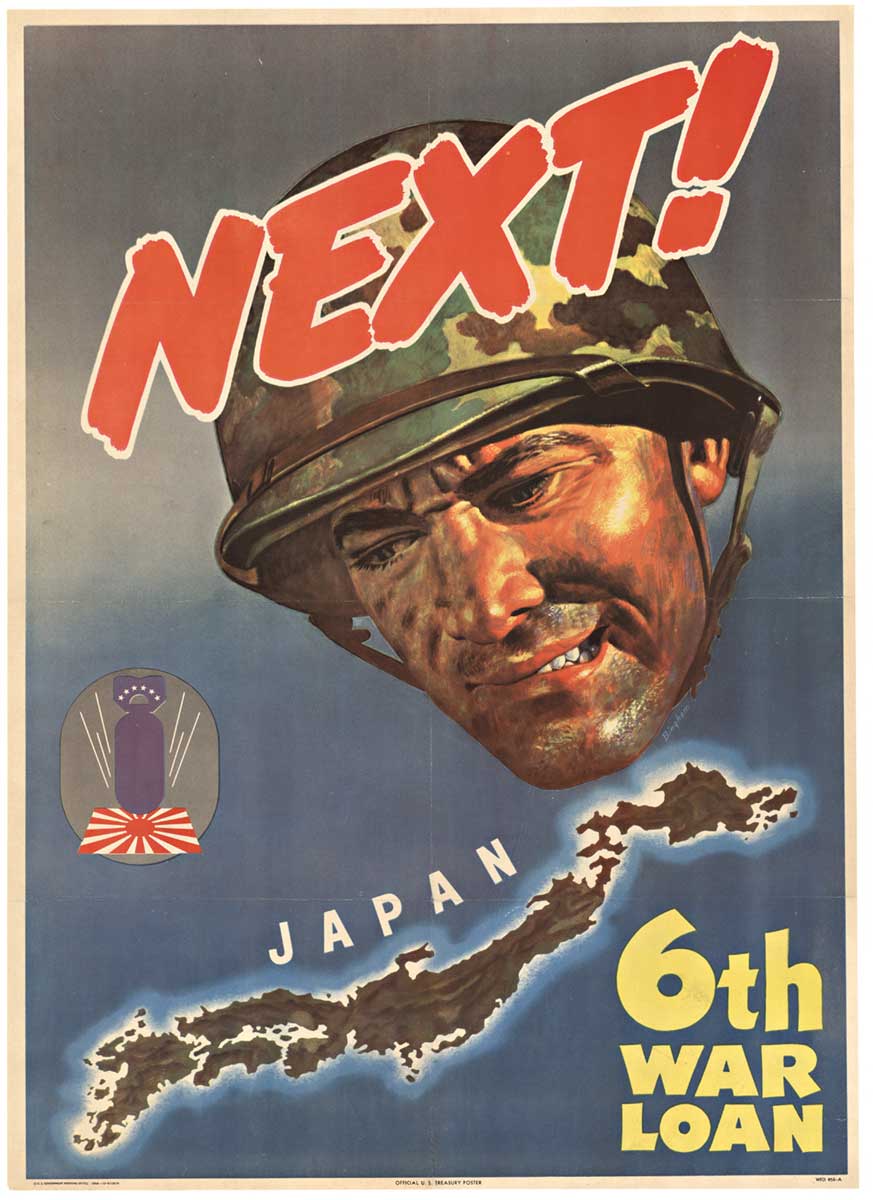 original WWII poster, linen backed, marne, Japan, island, war loan,