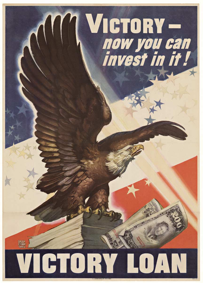 WWII original poster, linen backed, American Eagle, Victory Loan.