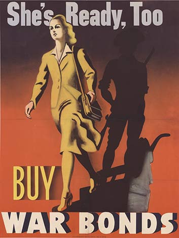woman walking, behind a soldier, war bonds, wwII original poster, linen backedd