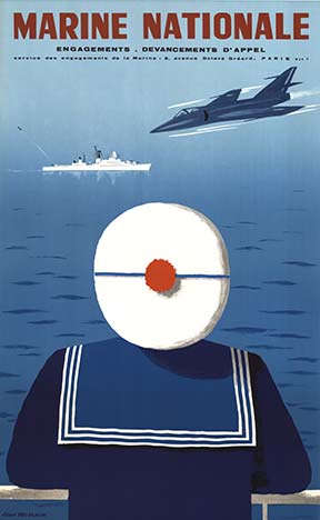 sail cap, ship, aircraft, French military poster, linen backed, original.