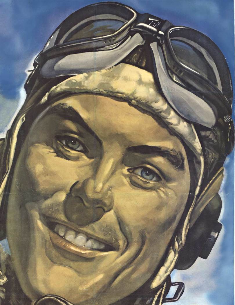 This exclusive vintage World War II poster is a rare and beautiful piece of history. This original and authentic poster is truly a sight to behold, showcasing an iconic image of an Army Air Force pilot donning his classic aviator goggles. Printed on a pre