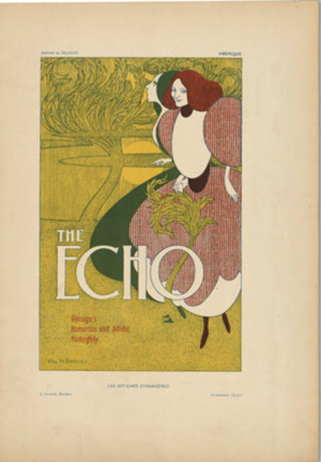two women, art nouveau, park setting, rare poster, original, stone lithograph, CHAIX