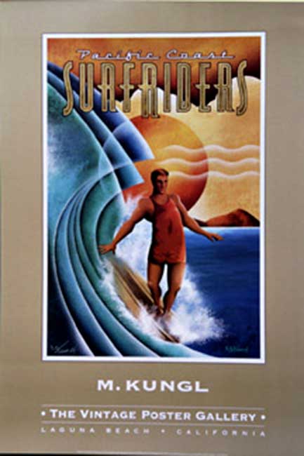 art deco surfer, suring, original poster