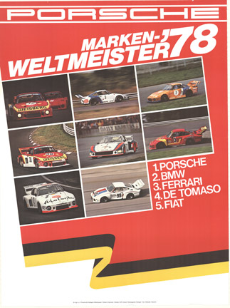 1978 World Champion of Marques Porsche Victory Poster <br> <br>World Champion of Marques 1978, showing the various and successful Porsche 935s that year, 30” x 40” <br> <br>World Champion of Marques 1978, showing the various and successful Porsche 935s th
