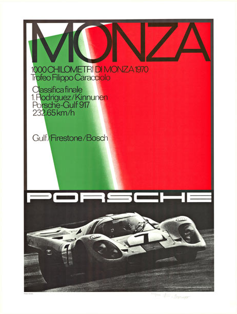 Porsche raing poster, signed and numbered, German, car race`