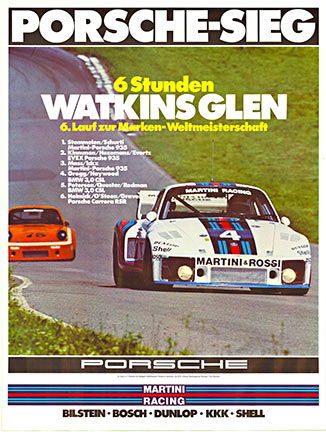  <br>Original factory Porsche racing poster "Porsche - Sieg 6 Stunden Watkins Glen". Martini Racing. The original poster is not linen backed. <br> <br>Art: Erich Strenger. Size 30" X 40"