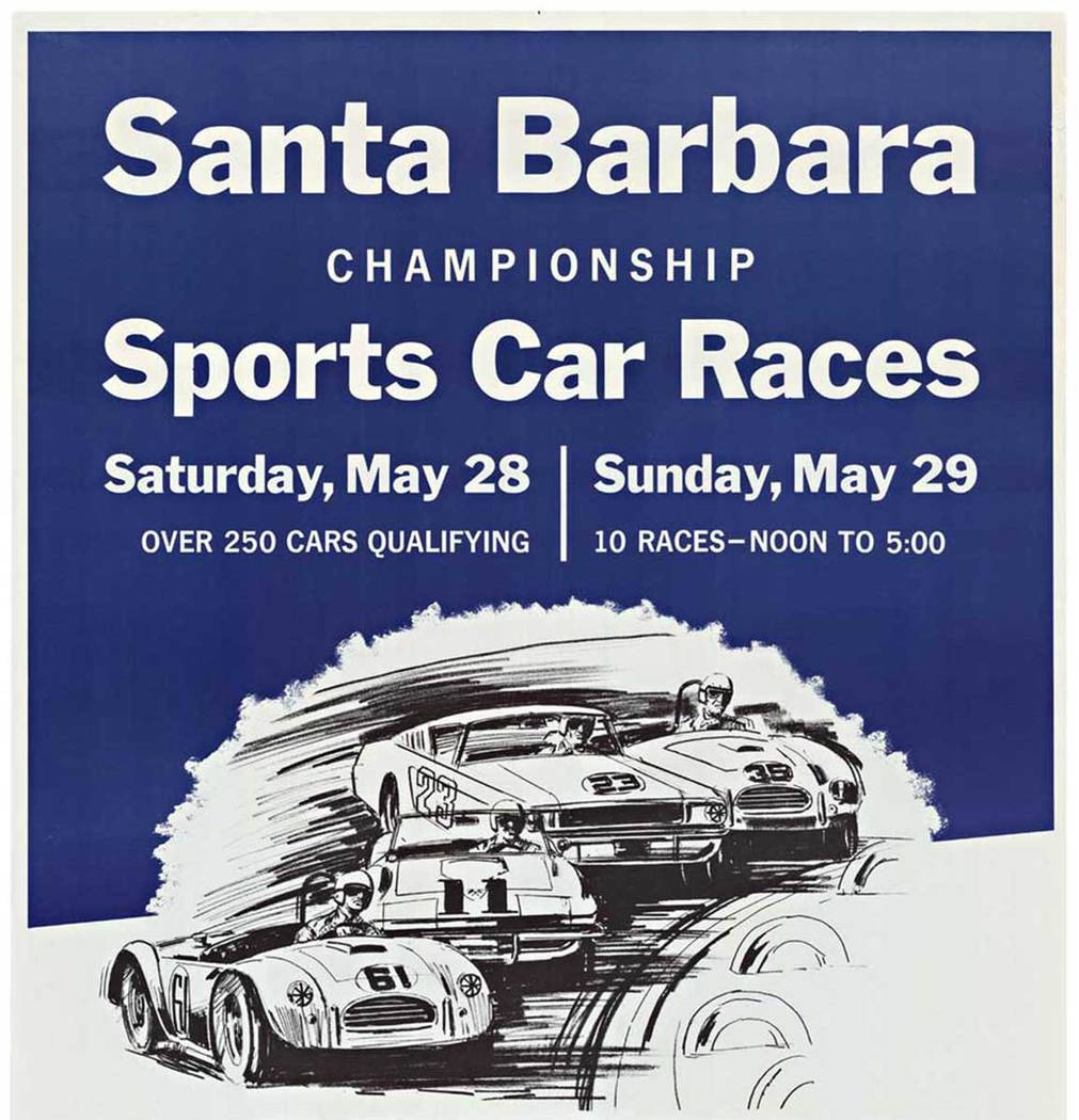 Rare, original, linen backed SANTA BARBARA Champsionship Sports Car Races. Based on the dates of the race the year has to be 1960 for the date of this poster. (May 28-29, 1960 - 13th Santa Barbara - Max Balchowsky - 3rd place in Main event on Sunday.