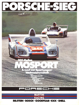 Porsche-Sieg 200 Meilen Mosport <br>Size 30" x 40"; 1976; original Porsche factory issued poster. <br> <br>This is a vintage/original Porsche-Sieg 200 Meilen Mosport (Martini Racing) factory issued Porsche poster circa 1976. <br> <br>Secure website orderi