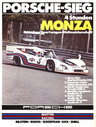 Original Porsche/Martini racing poster circa 1976. <br>Porsche - Sieg 4 Studen Monza (Italy) Martini Racing. <br> <br>We guarantee the authenticity of all of our posters. #originalposter #originalposters