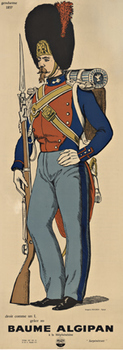 Linen backed long narrow military unitorm poster of Baume Algipan Gendarme.