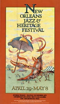 umbrella, lobster, beach tent, jazz poster, linen backed, original poster, antique posters