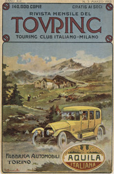 old car, country side, houses, mountains, Italian, linen backed