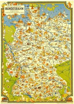 hospitality and food map of Germany.  Linen backed original poster