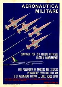 jets and AlItalia plane, military aeronatuci, linen backed, original poster