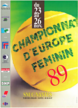 Championnat d"europe feminin '89 tennis.   Not linen backed.<br>Size 16" X 23",  1989.<br><br>Original Woman's European Championship poster.<br><br>This is an Original Lithograph Vintage Poster; it is not a reproduction<br><br>#Tennis #tennisposter
