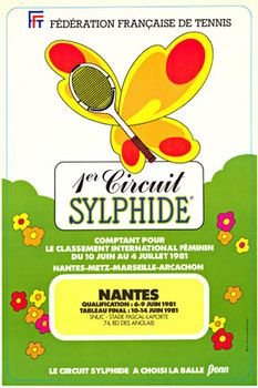 First Circuit SYLPHIDE, Nante, France.    Federation Francaise de Tennis.   Paper, not linen backed.<br><br>Original French Federation of Tennis poster.   <br>Size:  16 x 23,  year:  1981.<br><br>Excellent condition.<br><br>This is an original Fren