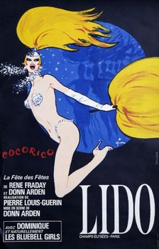 Mint, linen backed original Lido Cocorico. This is a more special original Gruau Lido vintage poster for Cocorico Lido from the private estate collection of the late Donn Arden. <br>The collection of Don Arden's person posters and program's covers wi