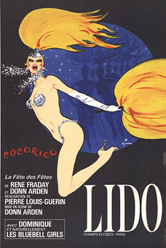 Linen backed original large format Cocorico Lido cabaret poster from the personal estate collection of Donn Arden. This will be the only large format Cocorico vintage poster being sold from the estate.