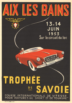 Aix Les Baines Trophee de Savoie, France, Tourism, Automotive, Car Racer, Automobile, Rare Original Vintage Poster, Lithograph