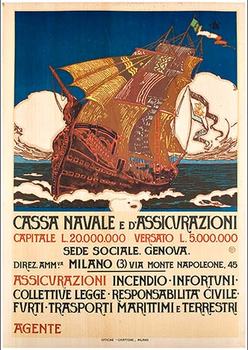  Title: Cassa Navale e d'Assicurazioni , Date: c. 1920's , Size: 27 x 39' , Medium: Stone-Lithograph , Price: 950