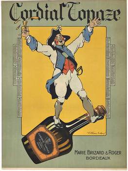 pirate standing on bottle of booze, linen backed, French poster, fine condition, original
