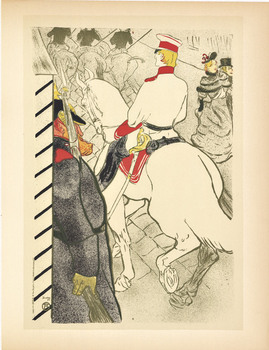 Henri Toulouse Lautrec A man of stature rides a horse through a crowd. NAPOLEON; artist: Henri Toulouse-Lautrec; size 9.75" x 12.5". 1950Book Plate XIII, Archival linen backed in excellent condition; ready to frame.