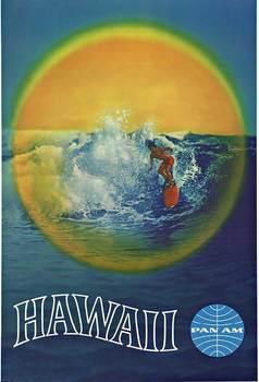 HAWAII PAN AM (PAN AMERICAN AIRLINES). Size 28" x 41", c. 1970. Archival acid free linen backed original ready to frame. B+ condition