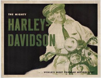 man and girl riding a harley, motorcycle, 2 people, original poster, rare, linen backed