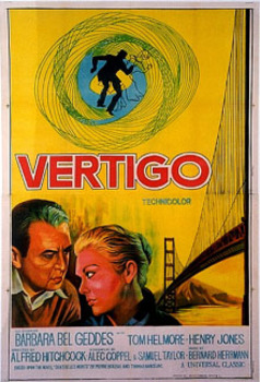 2 people, vertigo Saul Bass logo, bridge over a bay, printed in India, lithograph,